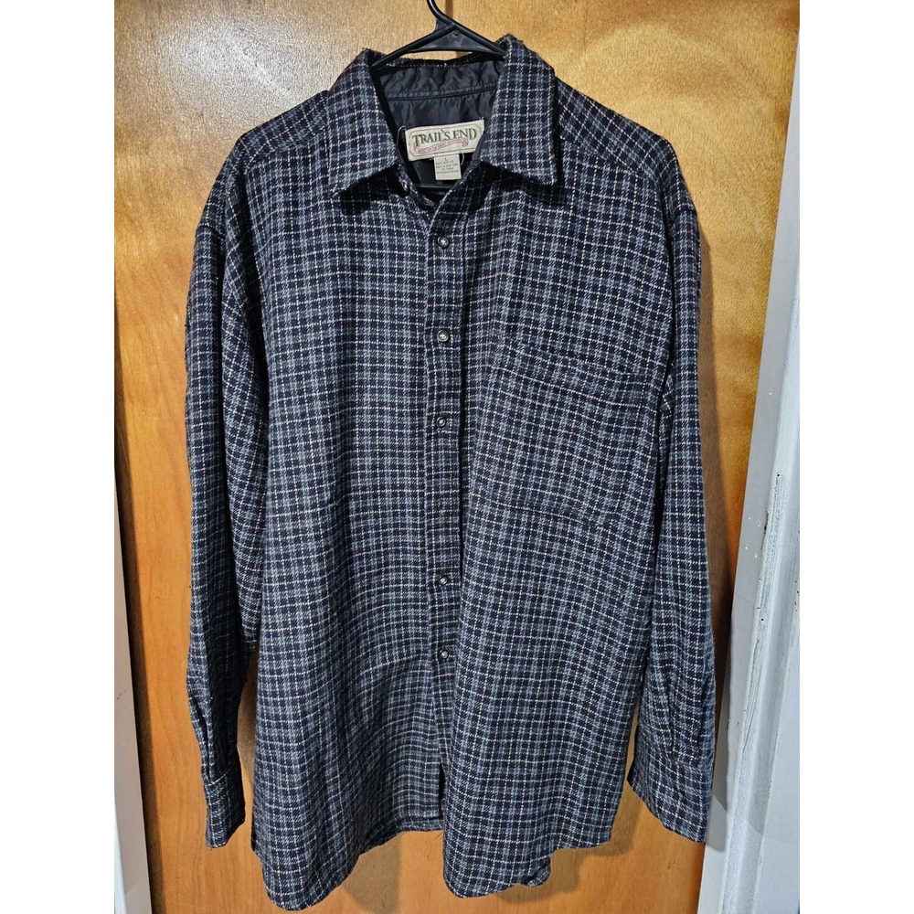 Trails End Shirt Mens L Flannel Plaid‎ Button Up Pockets Vintage